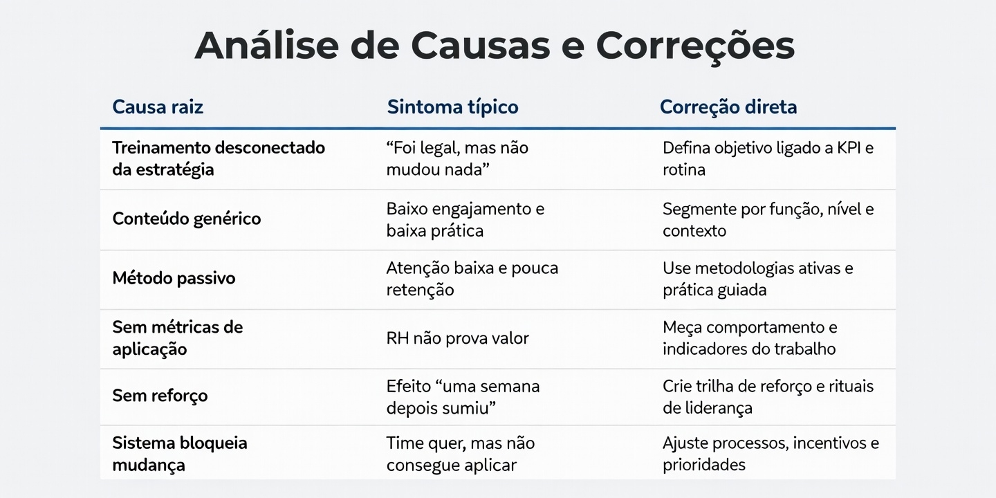 Sinais que o treinamento pode não estar gerando o resultado esperado.