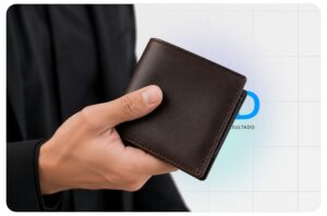Profissional calculando o ROI de treinamento em uma calculadora, com gráfico de crescimento financeiro sobreposto